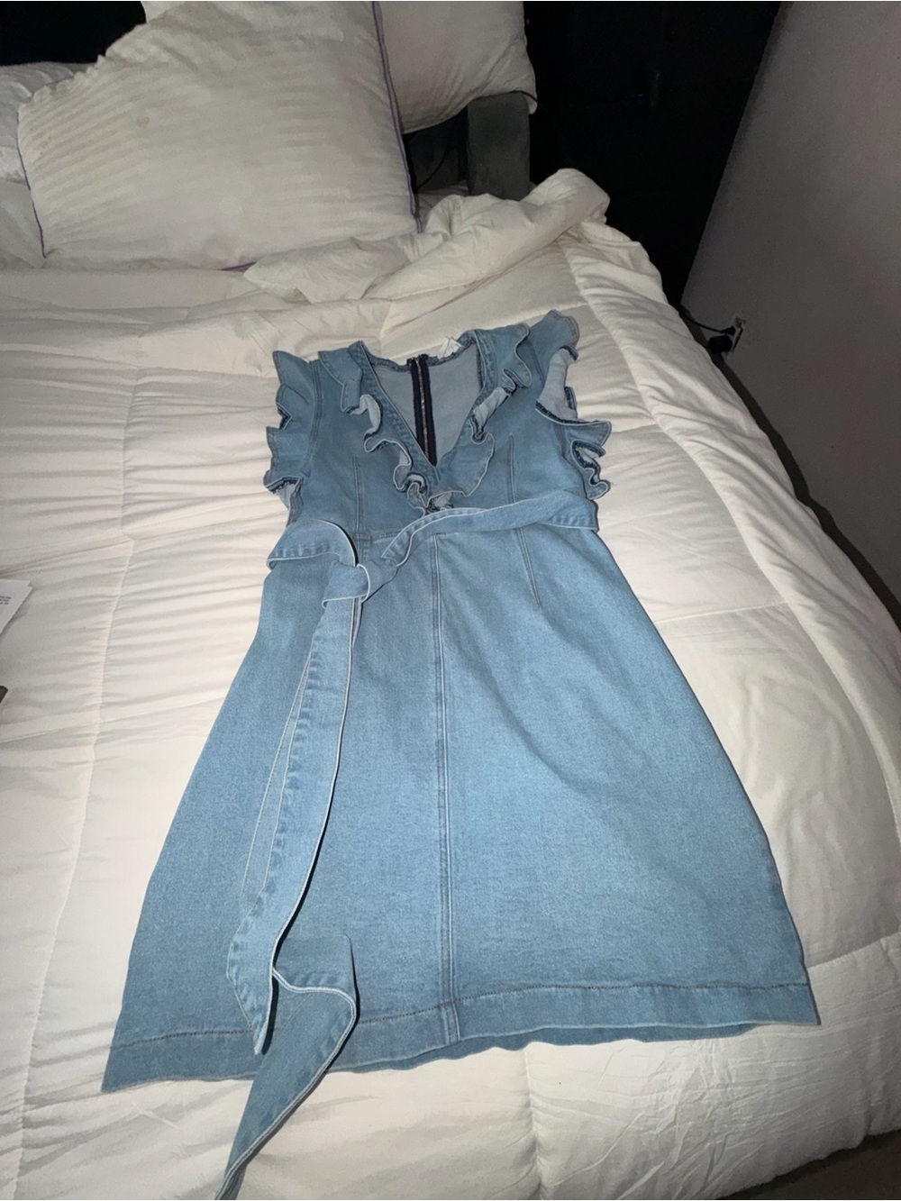 L'ATISTE Light Blue Denim Dress with Pink Accent Nails in Photo
